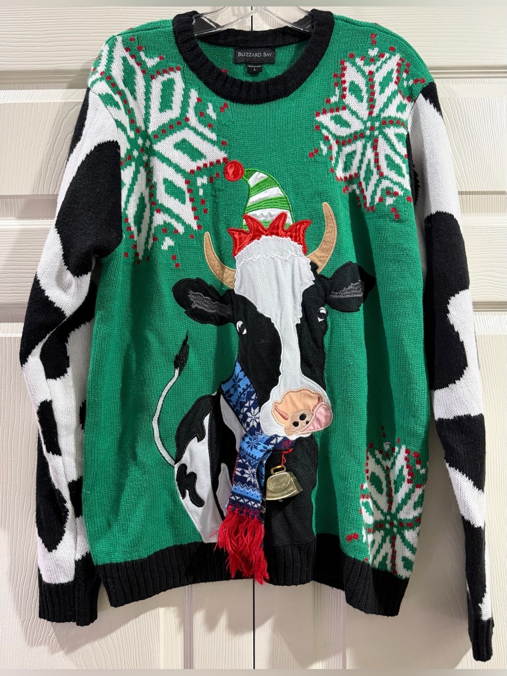 Jolly Sweaters Ugly Christmas Sweater Cow Bell Cute Size Large Red Green Funny